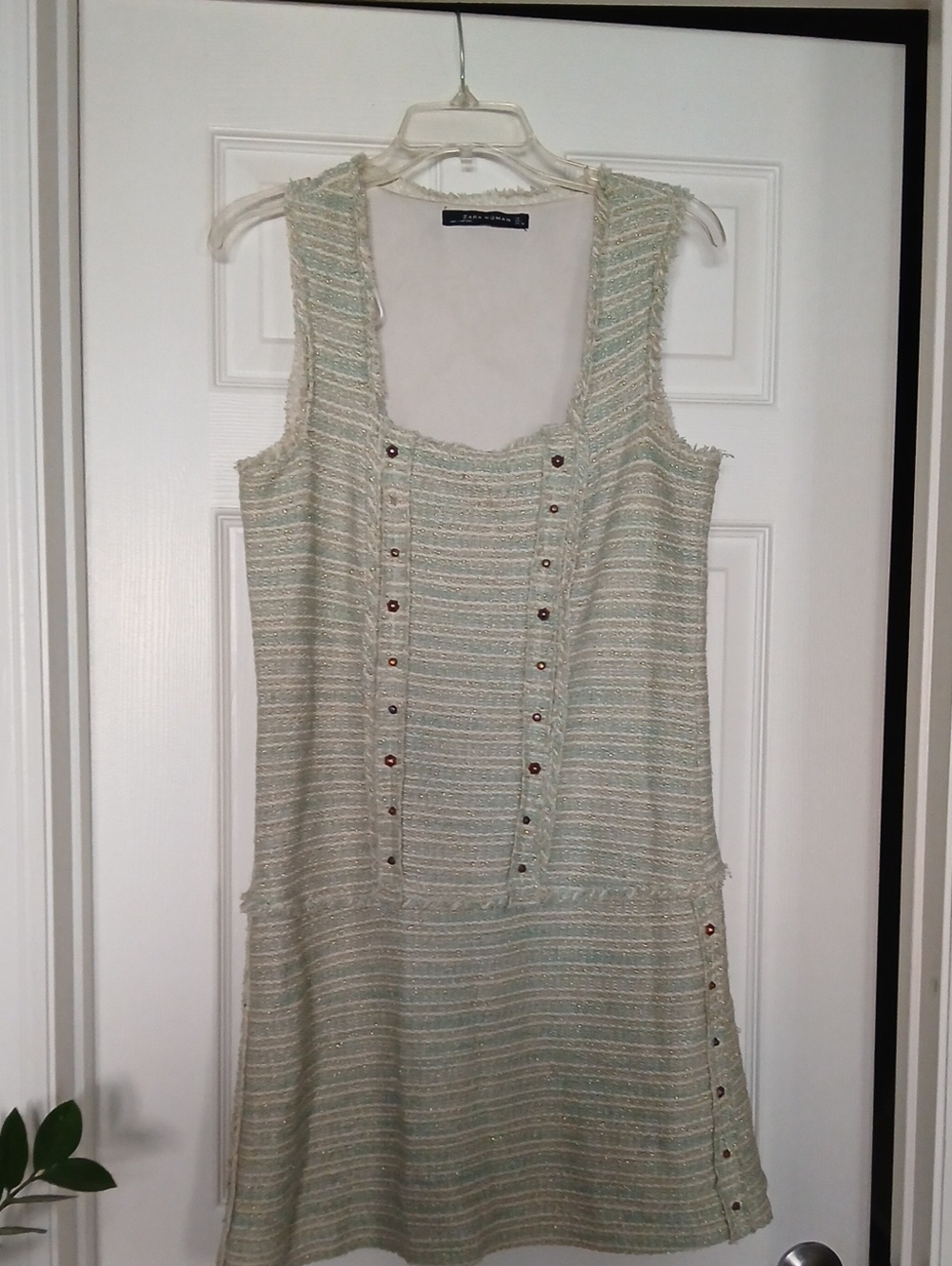Zara Light Mint Tweed Sleeveless Tunic